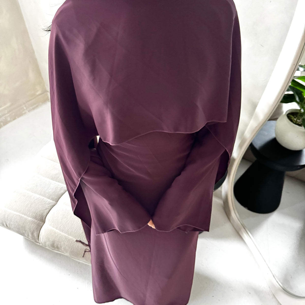 Marli Plum Tassel Edge Plain Cape Modest Dress