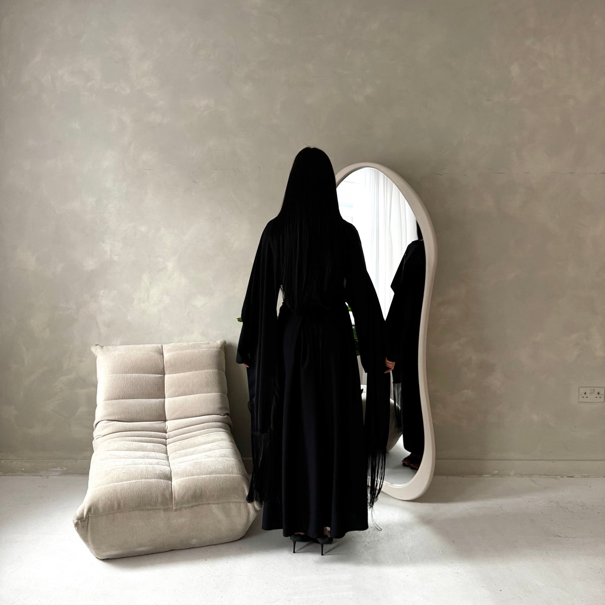 Marli Black Tassel Edge Plain Cape Modest Dress