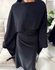 Marli Black Tassel Edge Plain Cape Modest Dress