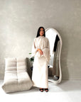 Raina Beige Cape Overlay High Neck Modest Dress