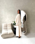Raina Beige Cape Overlay High Neck Modest Dress