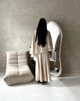 Raina Beige Cape Overlay High Neck Modest Dress