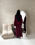 Raina Wine Cape Overlay High Neck Modest Dress