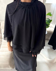 Raina Black Cape Overlay High Neck Modest Dress