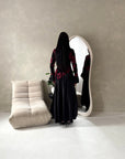 Iva Black With Red Floral Mesh Top Modest Dress