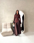 Iva Brown Floral Mesh Top Modest Dress