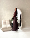 Iva Brown Floral Mesh Top Modest Dress