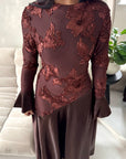 Iva Brown Floral Mesh Top Modest Dress