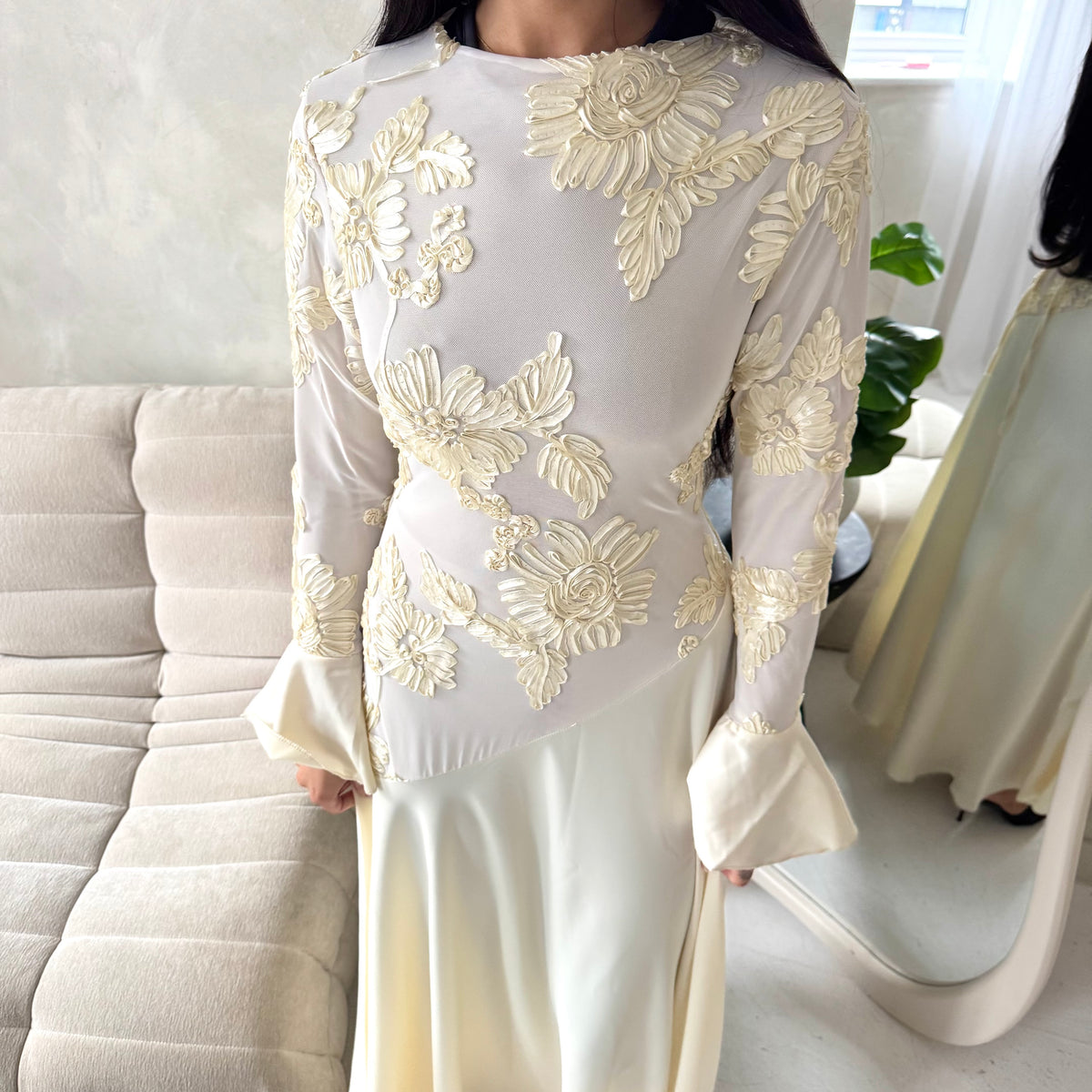 Iva Yellow Floral Mesh Top Modest Dress