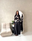 Iva Black With Gold Floral Mesh Top Modest Dress
