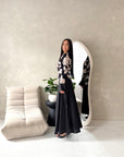 Iva Black With Gold Floral Mesh Top Modest Dress