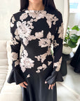 Iva Black With Gold Floral Mesh Top Modest Dress