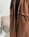 Elene Chocolate Button Lightweight Teddy Coat