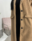 Elene Camel Button Lightweight Teddy Coat