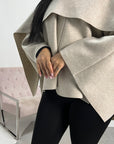 Alara Beige One Button Cape With Scarf