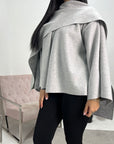 Alara Grey One Button Cape With Scarf