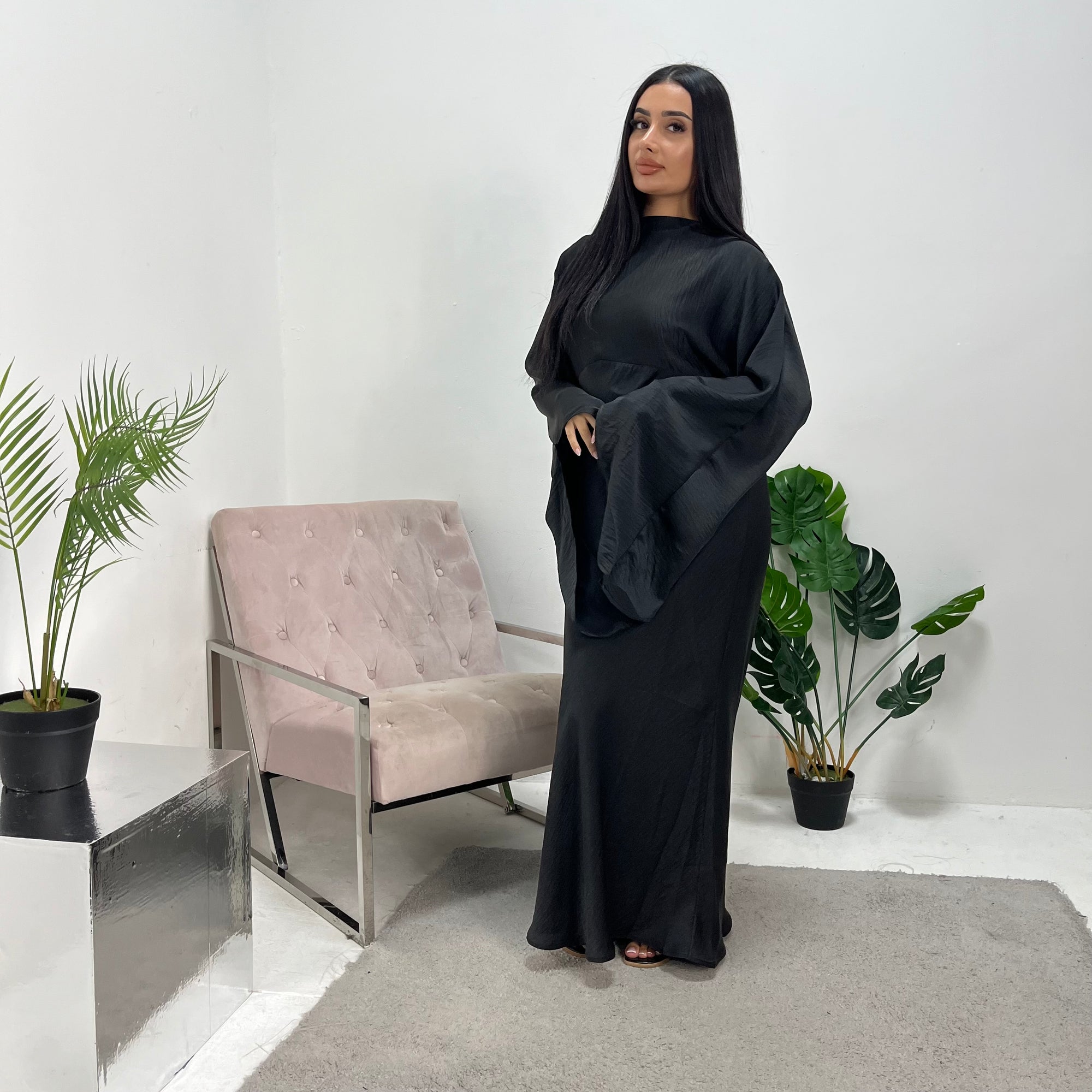 black satin dress modest Modest Women's Satin Dress 24559