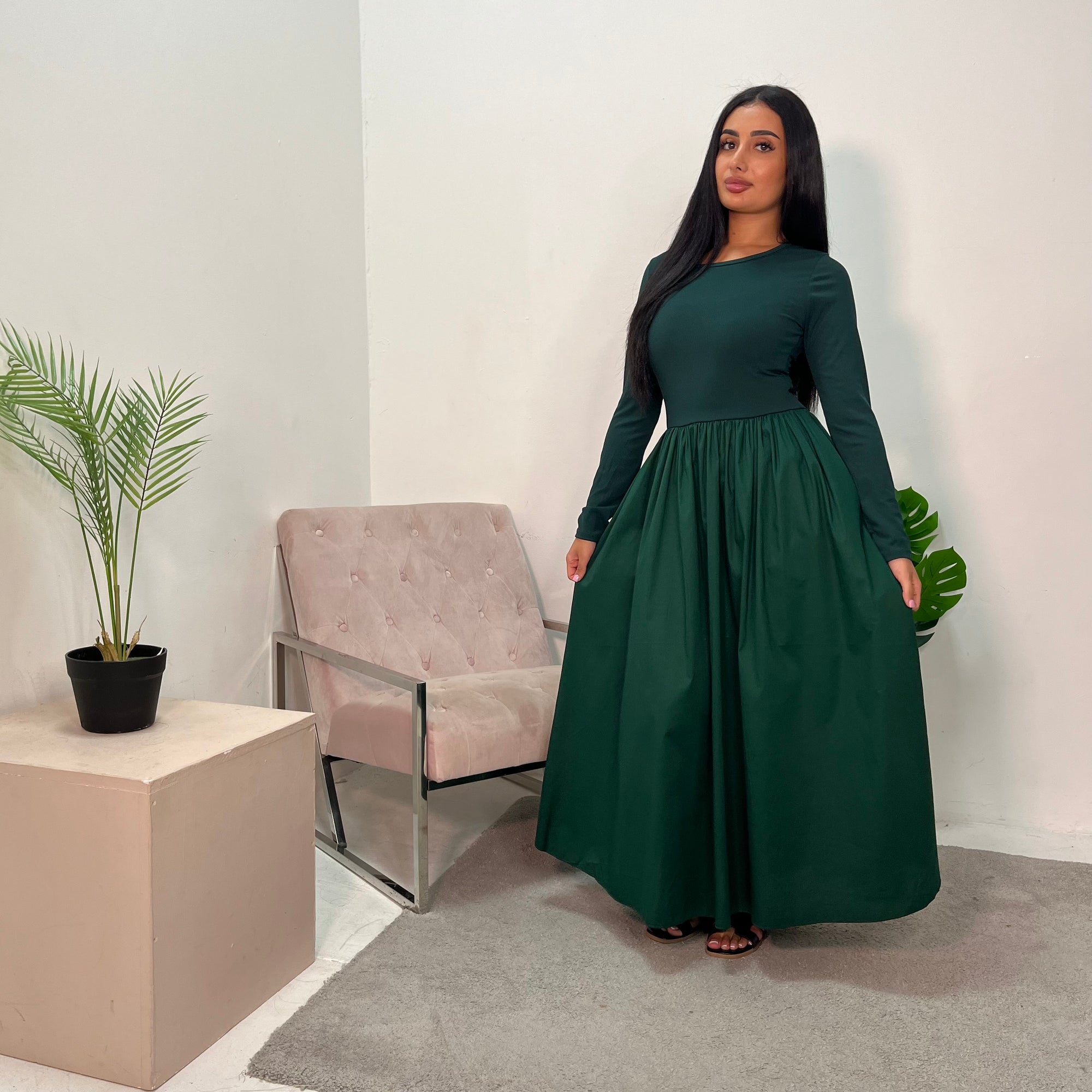 Nora Emerald Green Flared Long Sleeve Ribbed Top Dress House Of Haniya Nora Emerald Green Flared Long Sleeve Ribbed Top Dress House Of Haniya