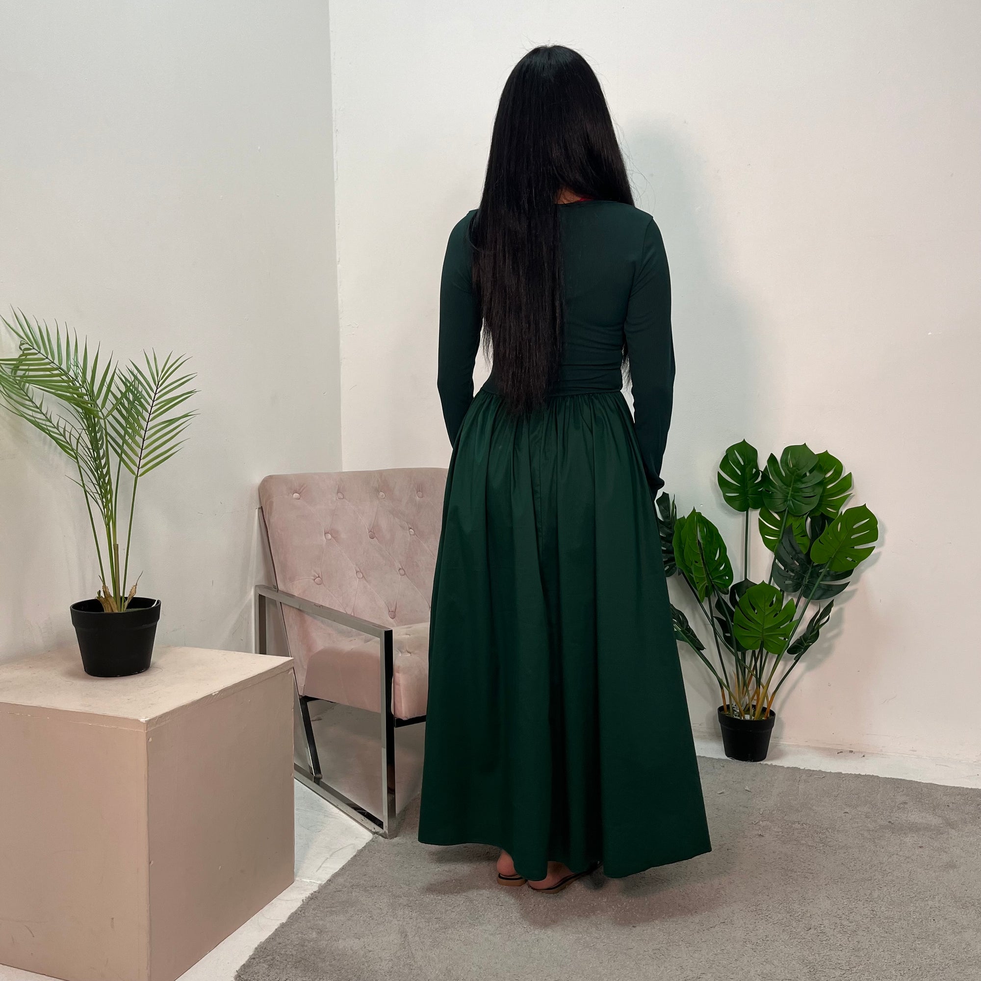 Nora Emerald Green Flared Long Sleeve Ribbed Top Dress House Of Haniya Nora Emerald Green Flared Long Sleeve Ribbed Top Dress House Of Haniya