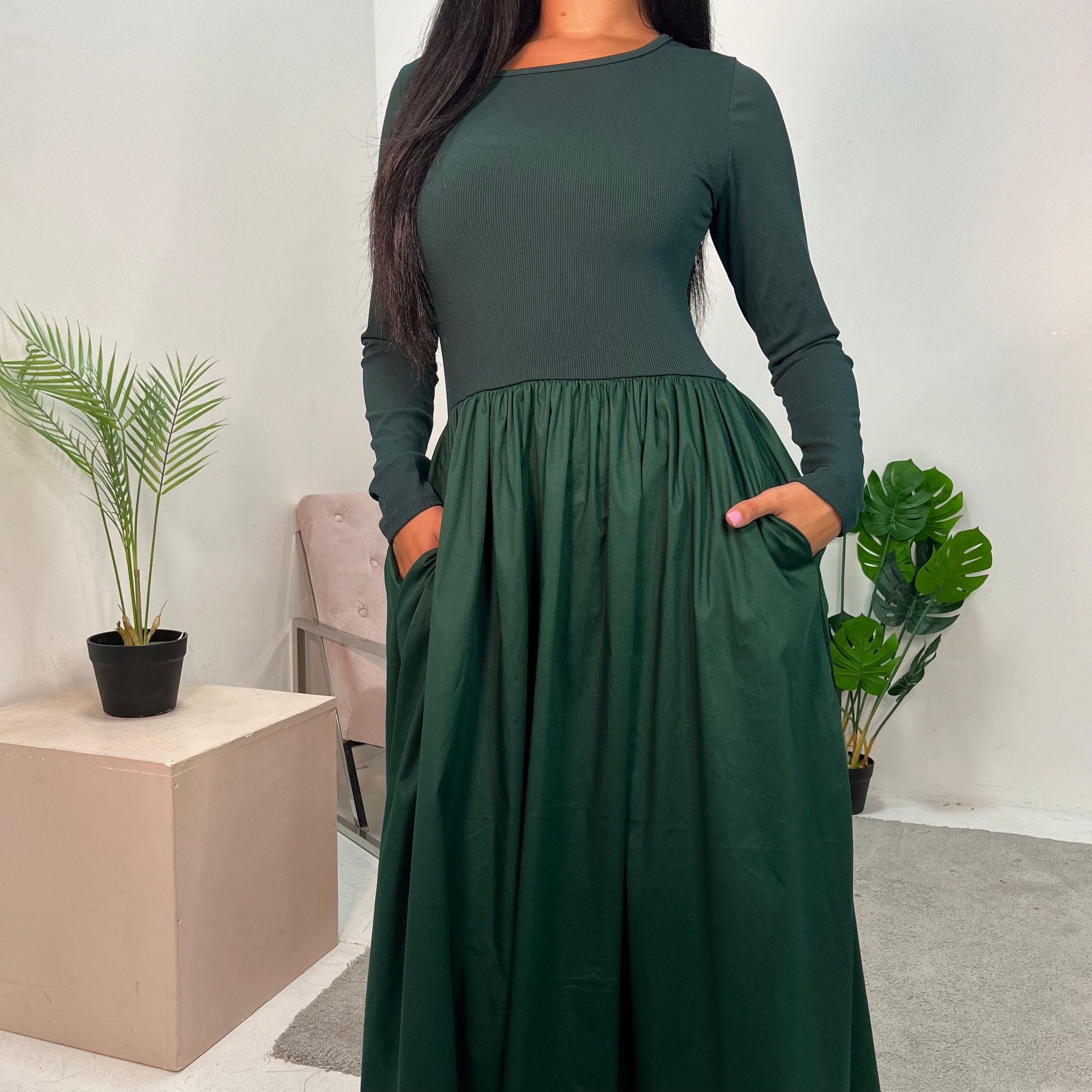 Nora Emerald Green Flared Long Sleeve Ribbed Top Dress House Of Haniya Nora Emerald Green Flared Long Sleeve Ribbed Top Dress House Of Haniya