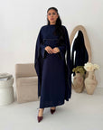 Sherin Navy Pearl Detail Modest Dress