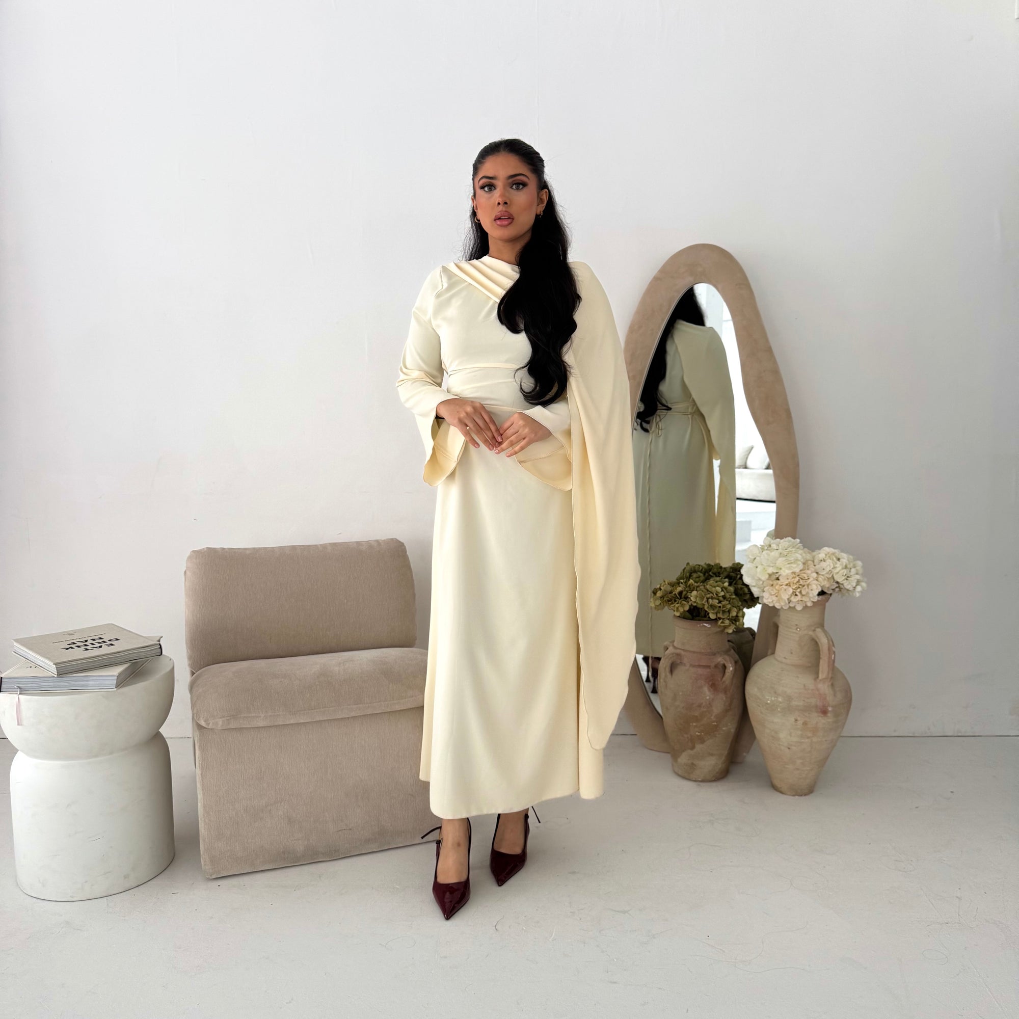 cream drape dress ASOS DESIGN pearl and fringe embellished drape maxi dress in cream
