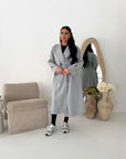 Kaira Marl Grey Collar Buttoned Belted Coat