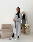 Kaira Marl Grey Collar Buttoned Belted Coat