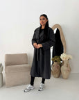 Kaira Dark Grey Collar Buttoned Belted Coat