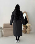 Kaira Dark Grey Collar Buttoned Belted Coat