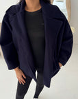 Melia Navy Collar Batwing Pocket Jacket