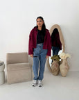 Zara Wine Suede Bomber Jacket