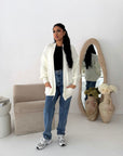 Nova Cream Balloon Sleeve Short Pocket Cardigan