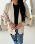 Nova Beige Balloon Sleeve Short Pocket Cardigan