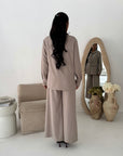 Freya Mocha Shirt Wrap Gold button Trouser Co Ord Set