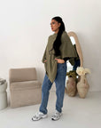 Fay Khaki Soft Knit Asymmetrical Poncho