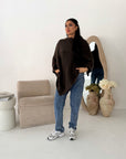 Fay Brown Soft Knit Asymmetrical Poncho