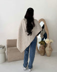 Fay Cream Soft Knit Asymmetrical Poncho