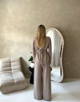 Sera Mocha Soft Plain Gold Buckle Trouser Co Ord Set