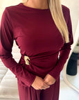 Sera Wine Soft Plain Gold Buckle Trouser Co Ord Set