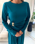 Sera Teal Soft Plain Gold Buckle Trouser Co Ord Set