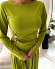 Sera Olive Soft Plain Gold Buckle Trouser Co Ord Set