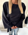 Fana Black Pinstripe Side Tie Summer Top
