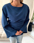 Fana Navy Pinstripe Side Tie Summer Top