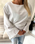 Fana White Pinstripe Side Tie Summer Top