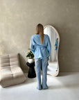 Fana Blue Pinstripe Side Tie Summer Top