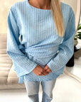 Fana Blue Pinstripe Side Tie Summer Top
