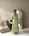 Pari Mint Linen Gold Buckle Tie Back Summer Dress