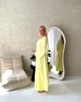 Pari Yellow Linen Gold Buckle Tie Back Summer Dress