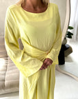 Pari Yellow Linen Gold Buckle Tie Back Summer Dress